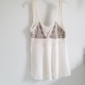 Free People lace and fabric white tank top size L